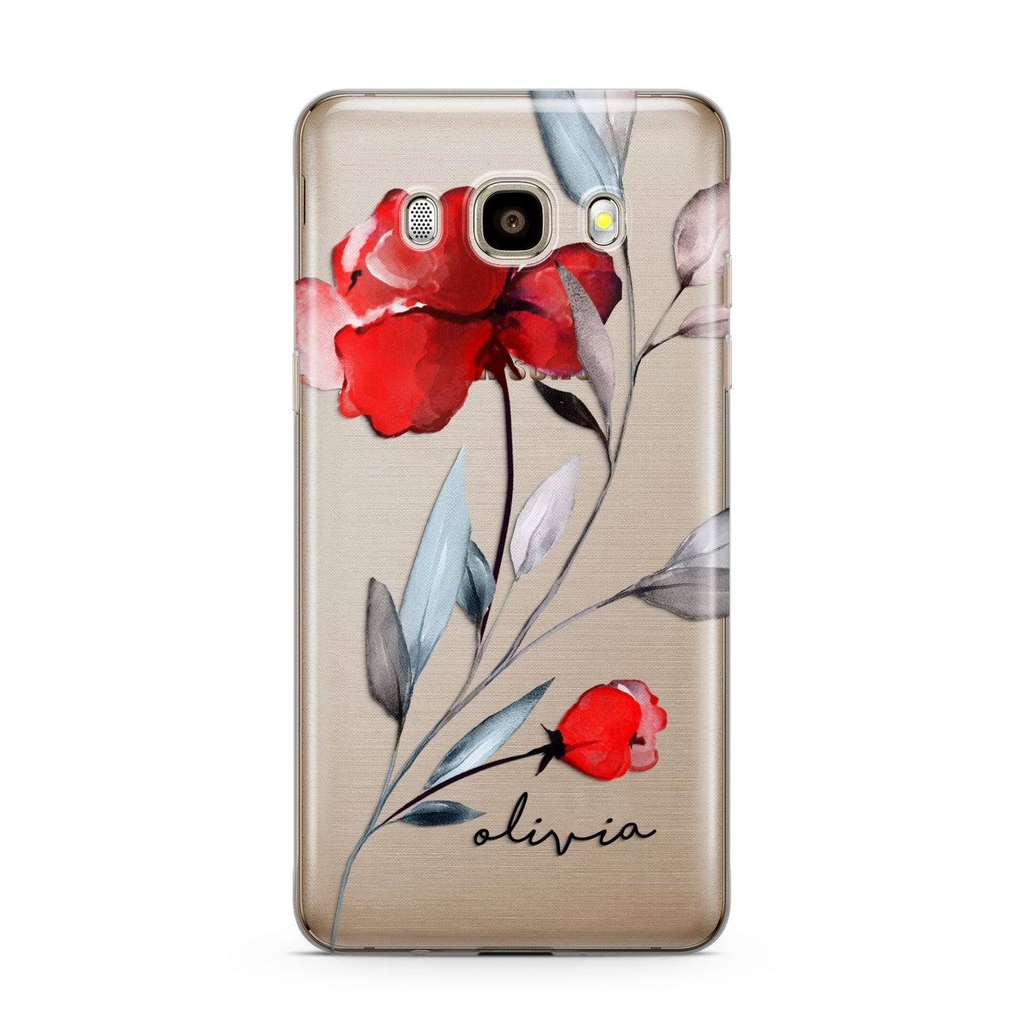 Personalised Red Roses Floral Name Samsung Galaxy J7 2016 Case on gold phone