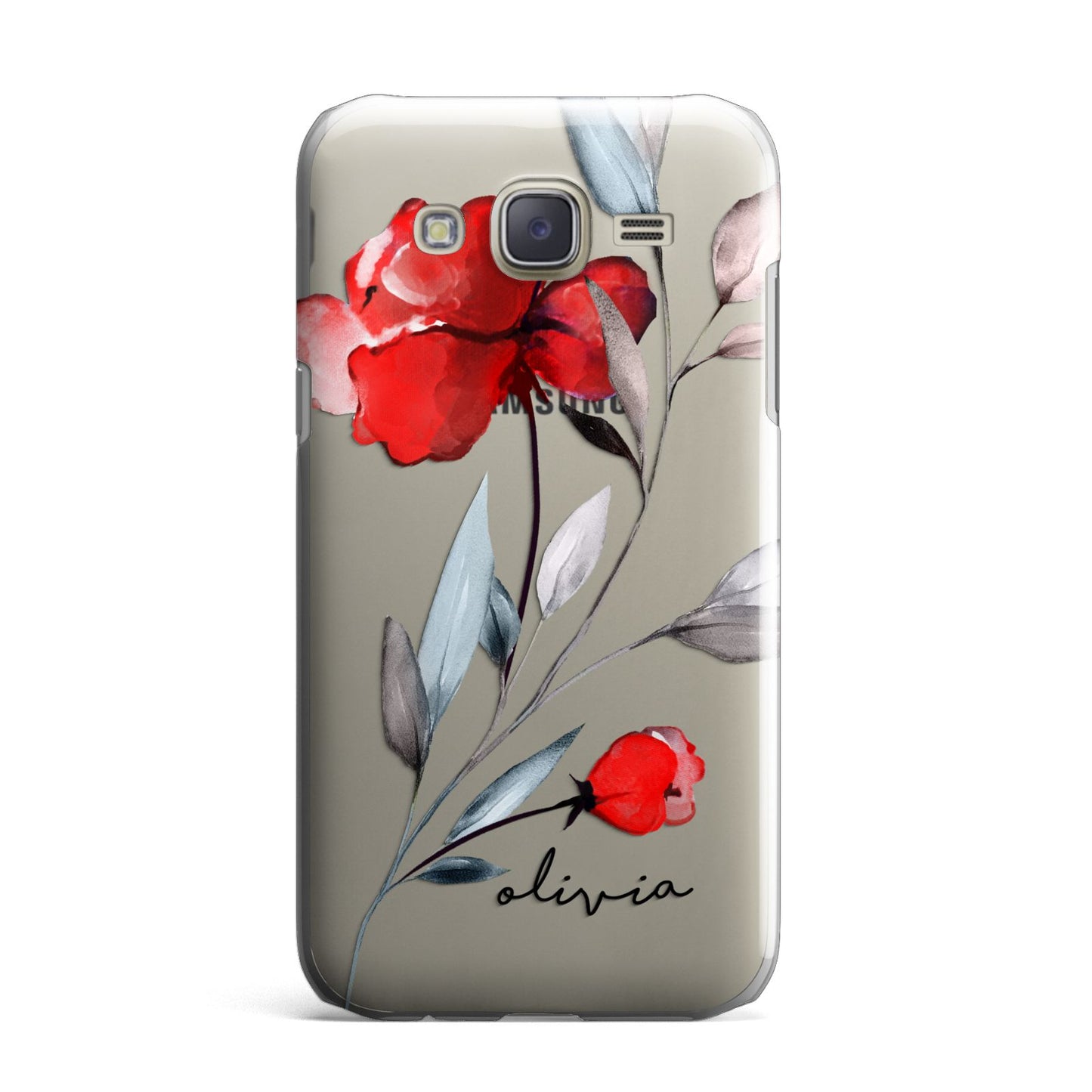 Personalised Red Roses Floral Name Samsung Galaxy J7 Case