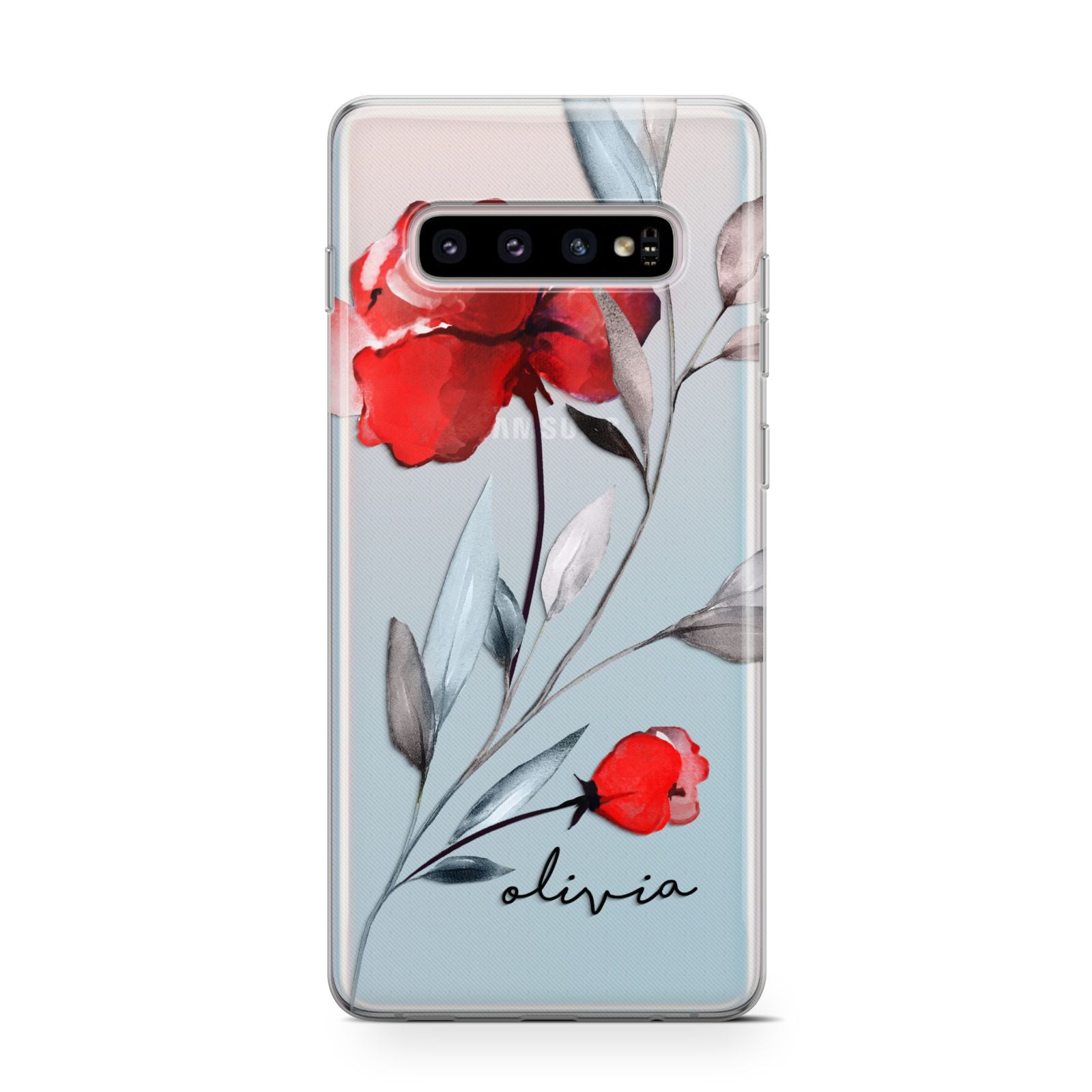 Personalised Red Roses Floral Name Samsung Galaxy S10 Case