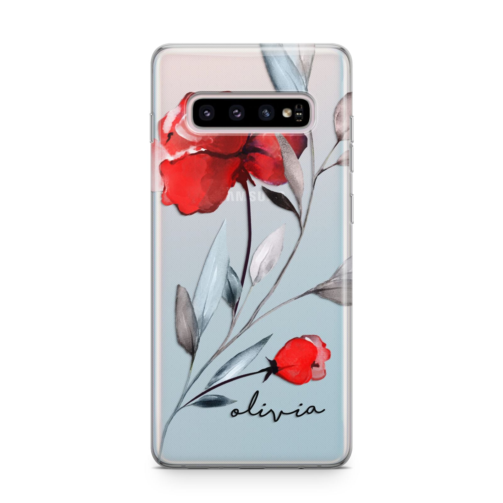 Personalised Red Roses Floral Name Samsung Galaxy S10 Plus Case