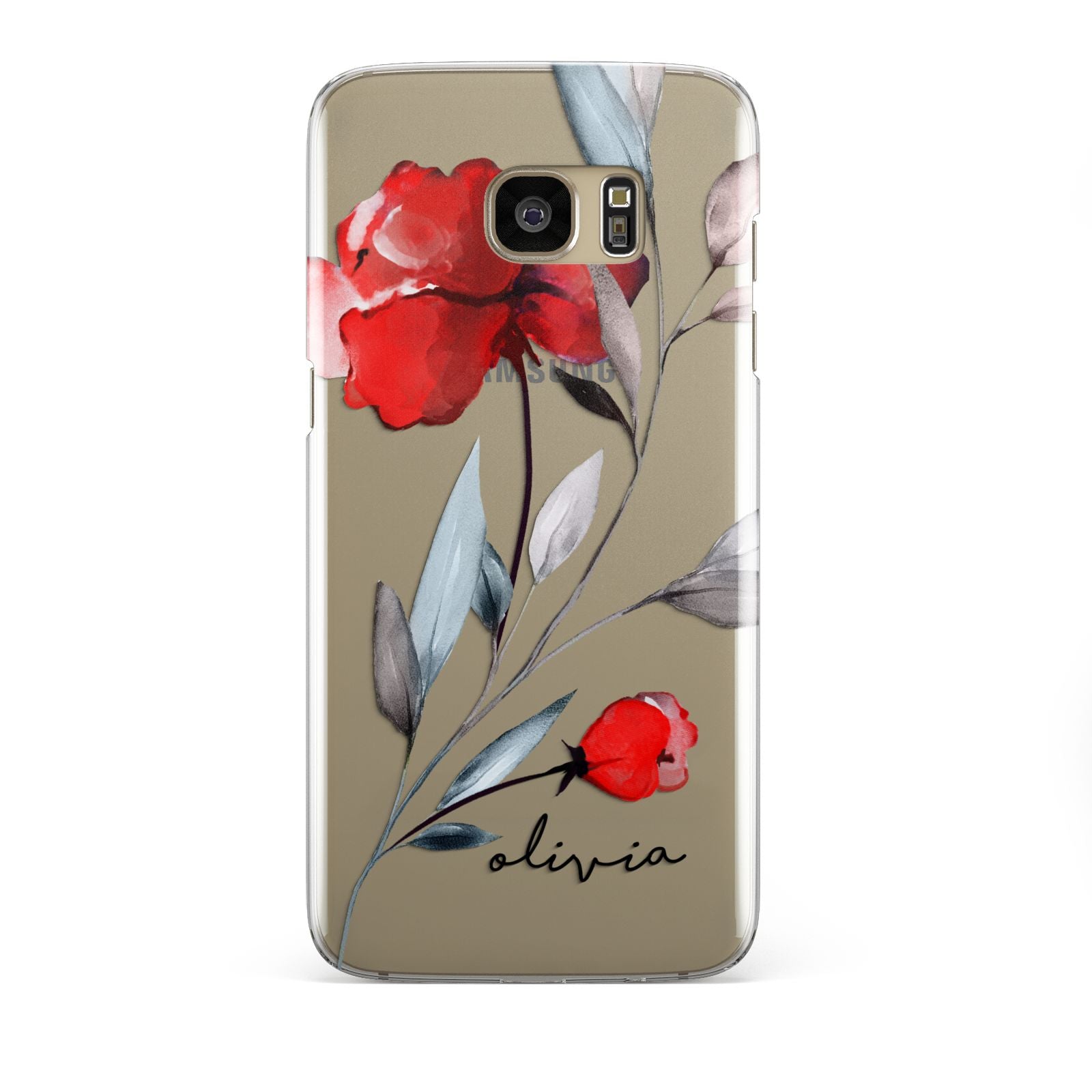 Personalised Red Roses Floral Name Samsung Galaxy S7 Edge Case