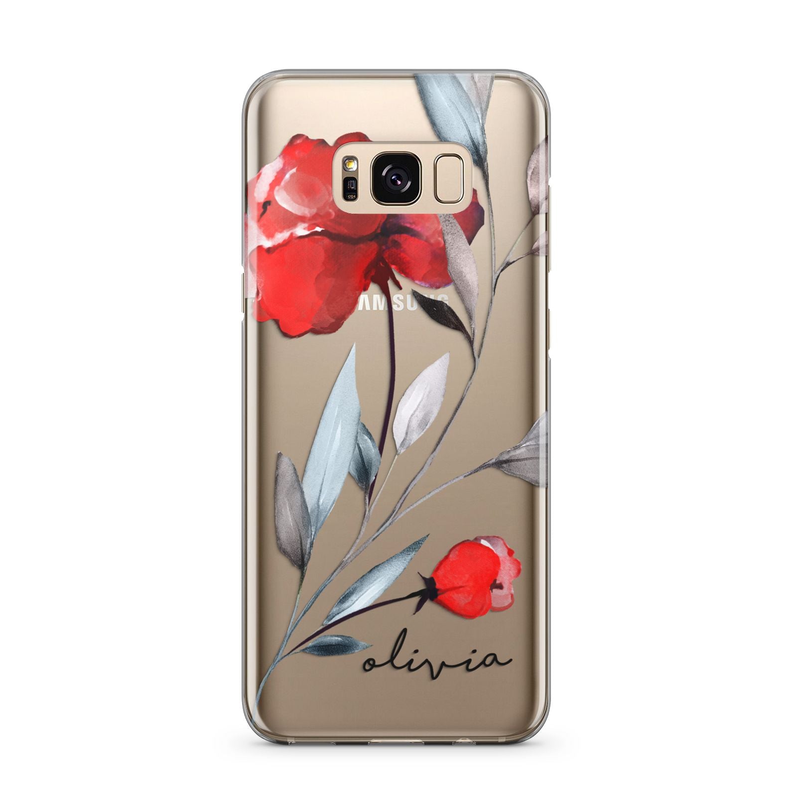 Personalised Red Roses Floral Name Samsung Galaxy S8 Plus Case