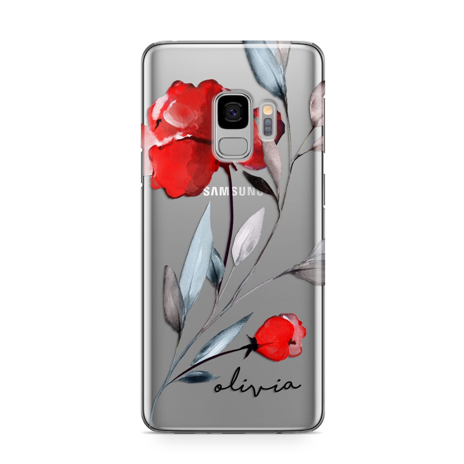 Personalised Red Roses Floral Name Samsung Galaxy S9 Case