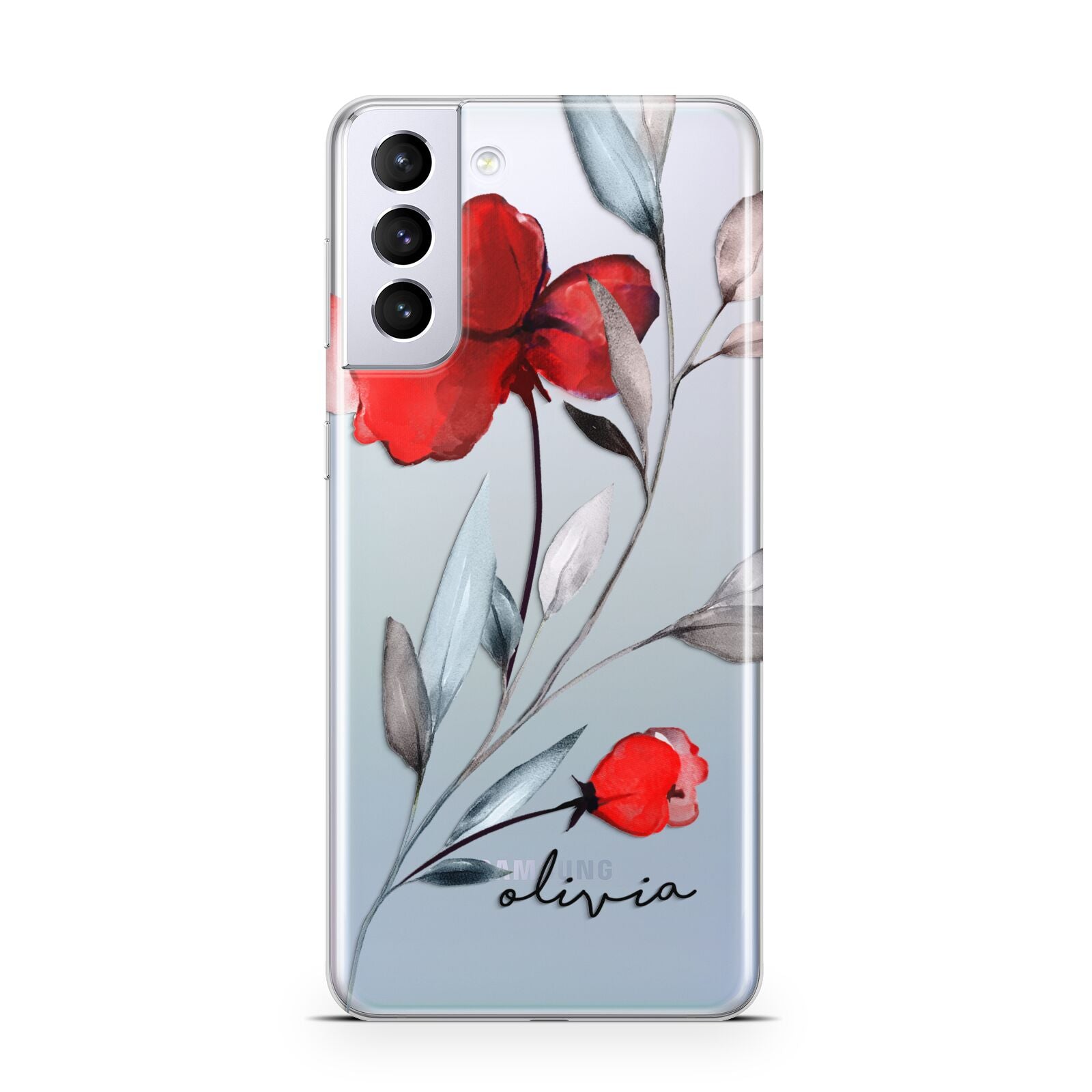 Personalised Red Roses Floral Name Samsung S21 Plus Phone Case