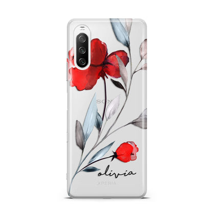 Personalised Red Roses Floral Name Sony Xperia 10 III Case