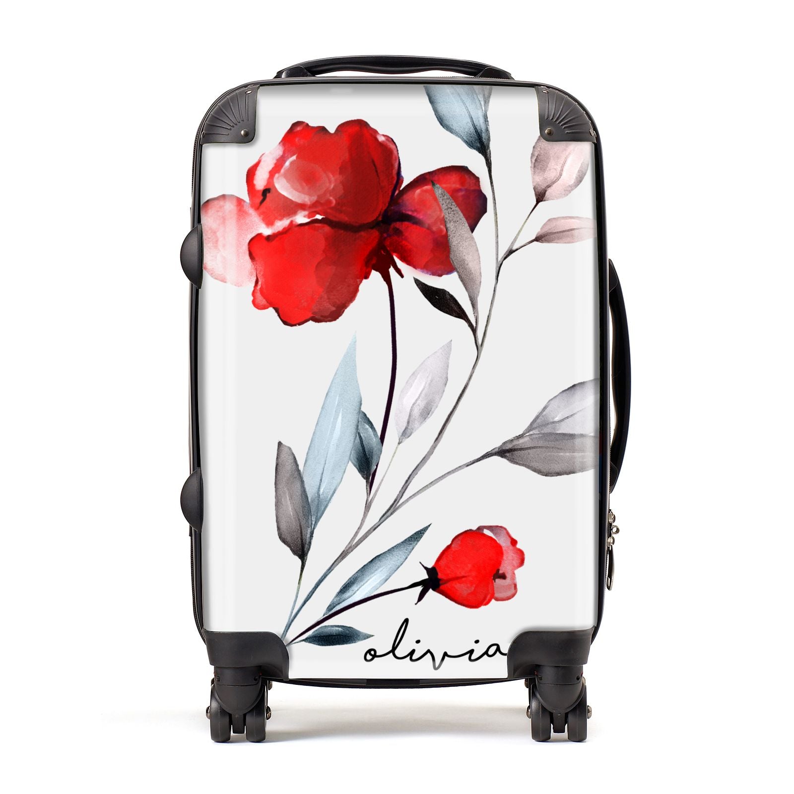 Personalised Red Roses Floral Name Suitcase
