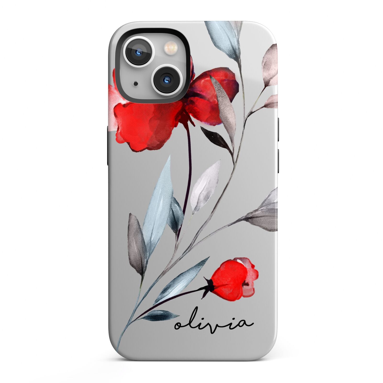 Personalised Red Roses Floral Name iPhone 13 Full Wrap 3D Tough Case