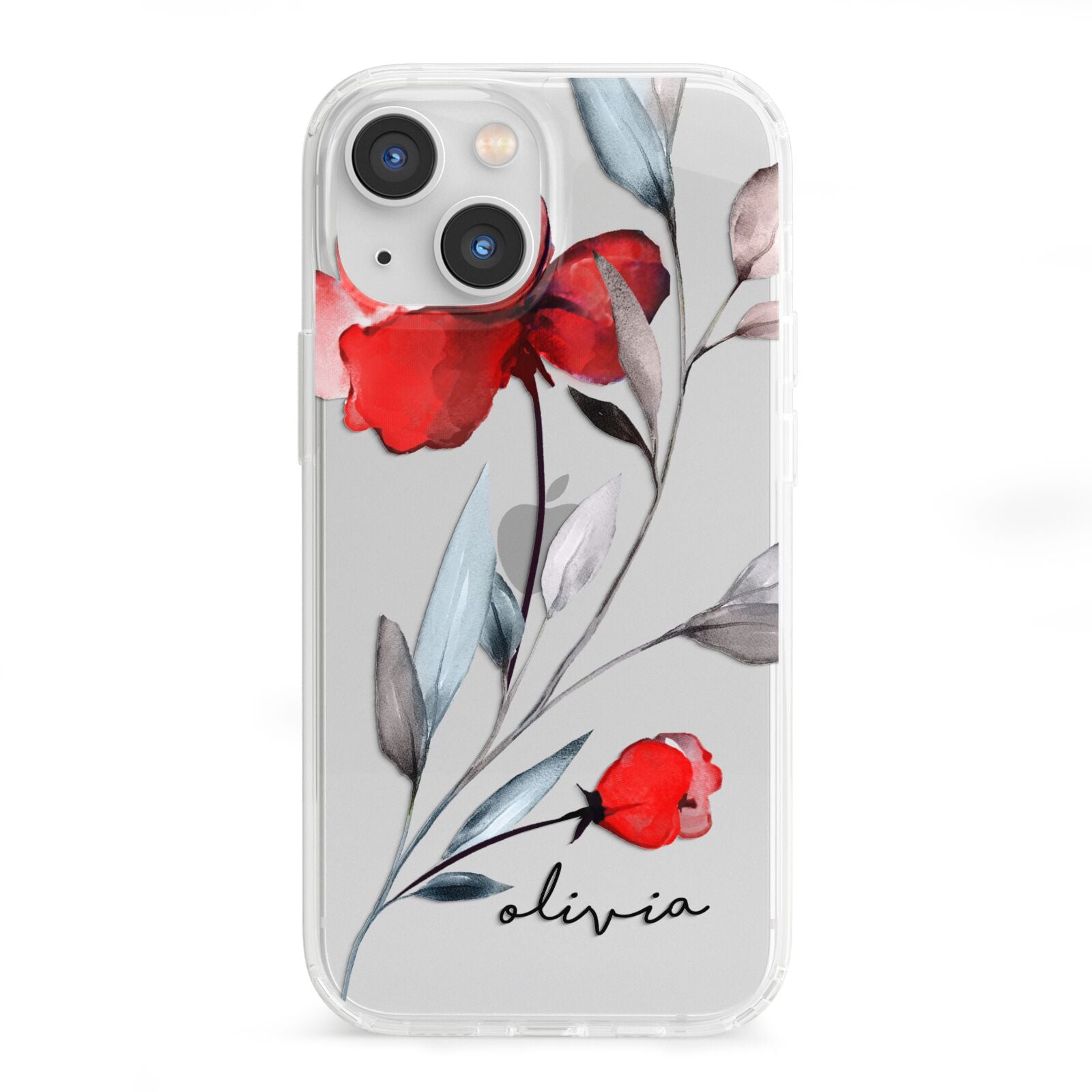 Personalised Red Roses Floral Name iPhone 13 Mini Clear Bumper Case