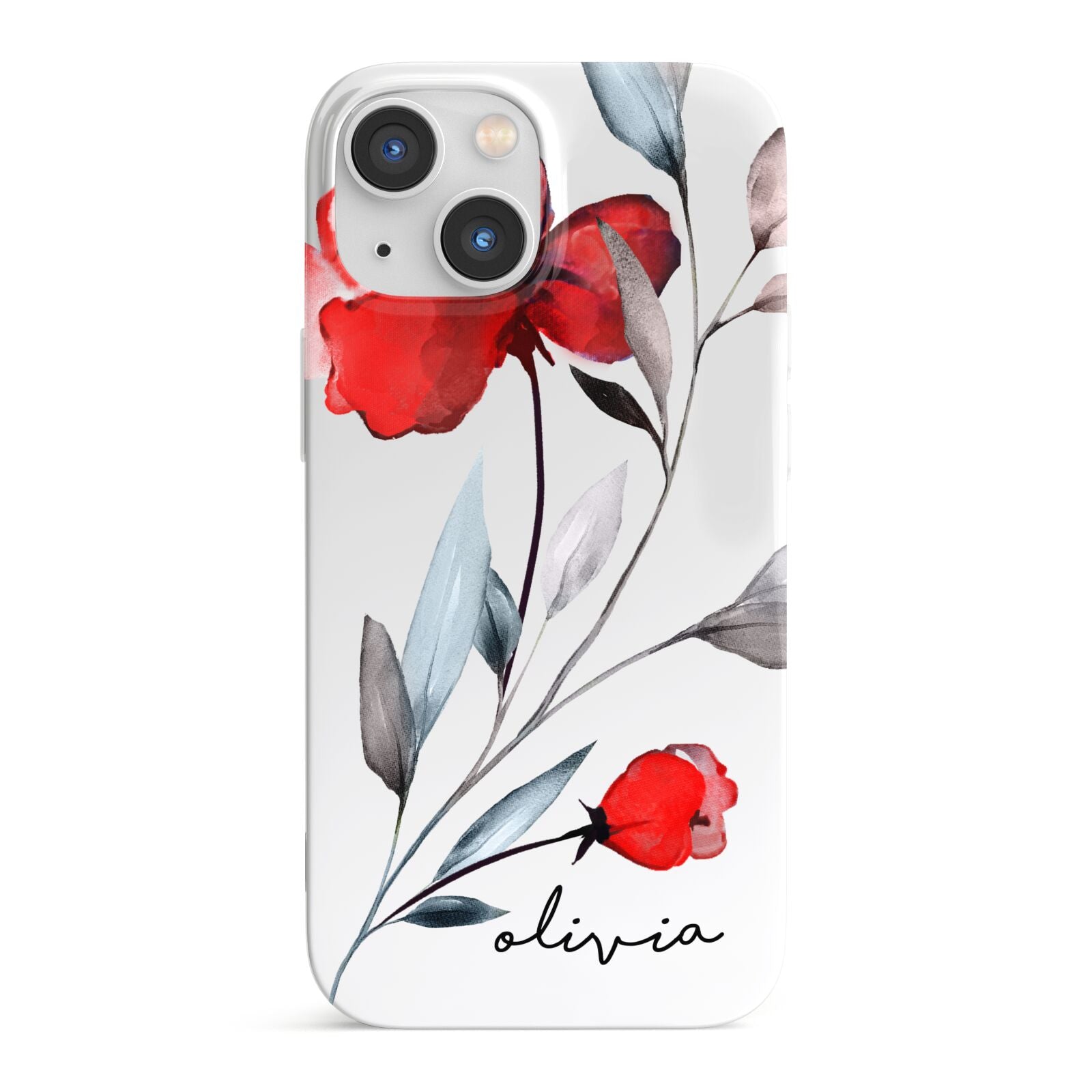 Personalised Red Roses Floral Name iPhone 13 Mini Full Wrap 3D Snap Case