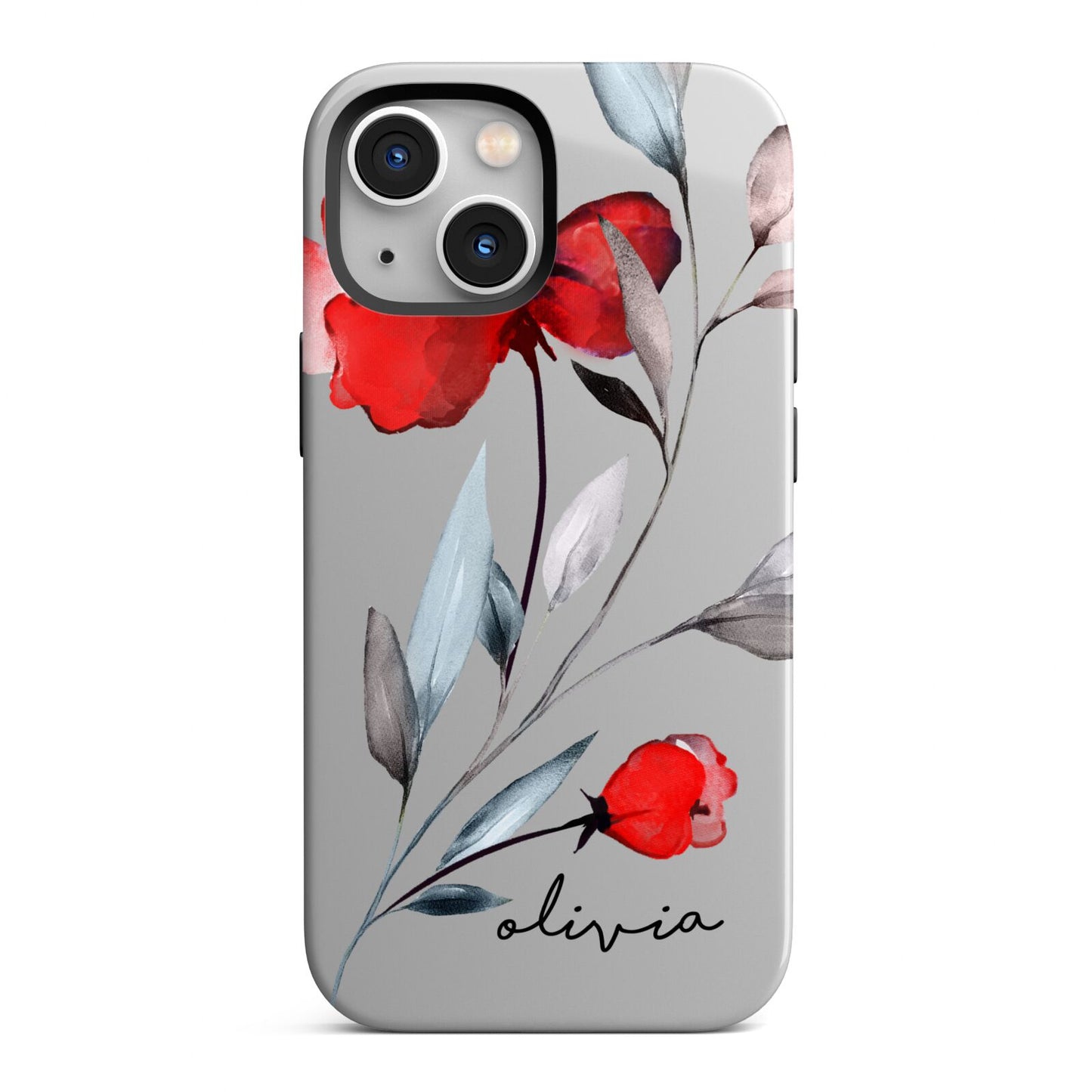 Personalised Red Roses Floral Name iPhone 13 Mini Full Wrap 3D Tough Case
