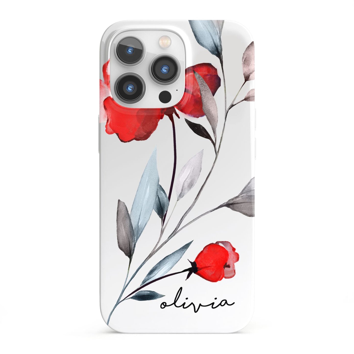 Personalised Red Roses Floral Name iPhone 13 Pro Full Wrap 3D Snap Case