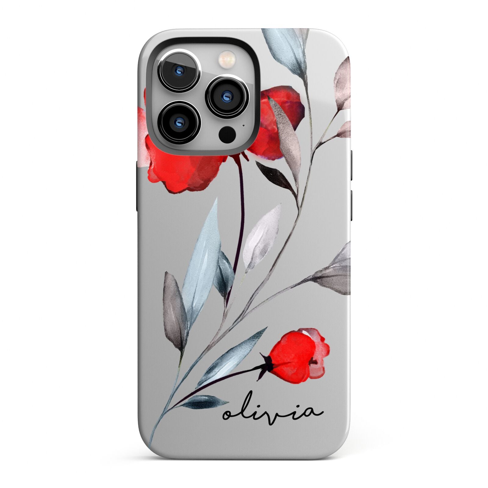 Personalised Red Roses Floral Name iPhone 13 Pro Full Wrap 3D Tough Case