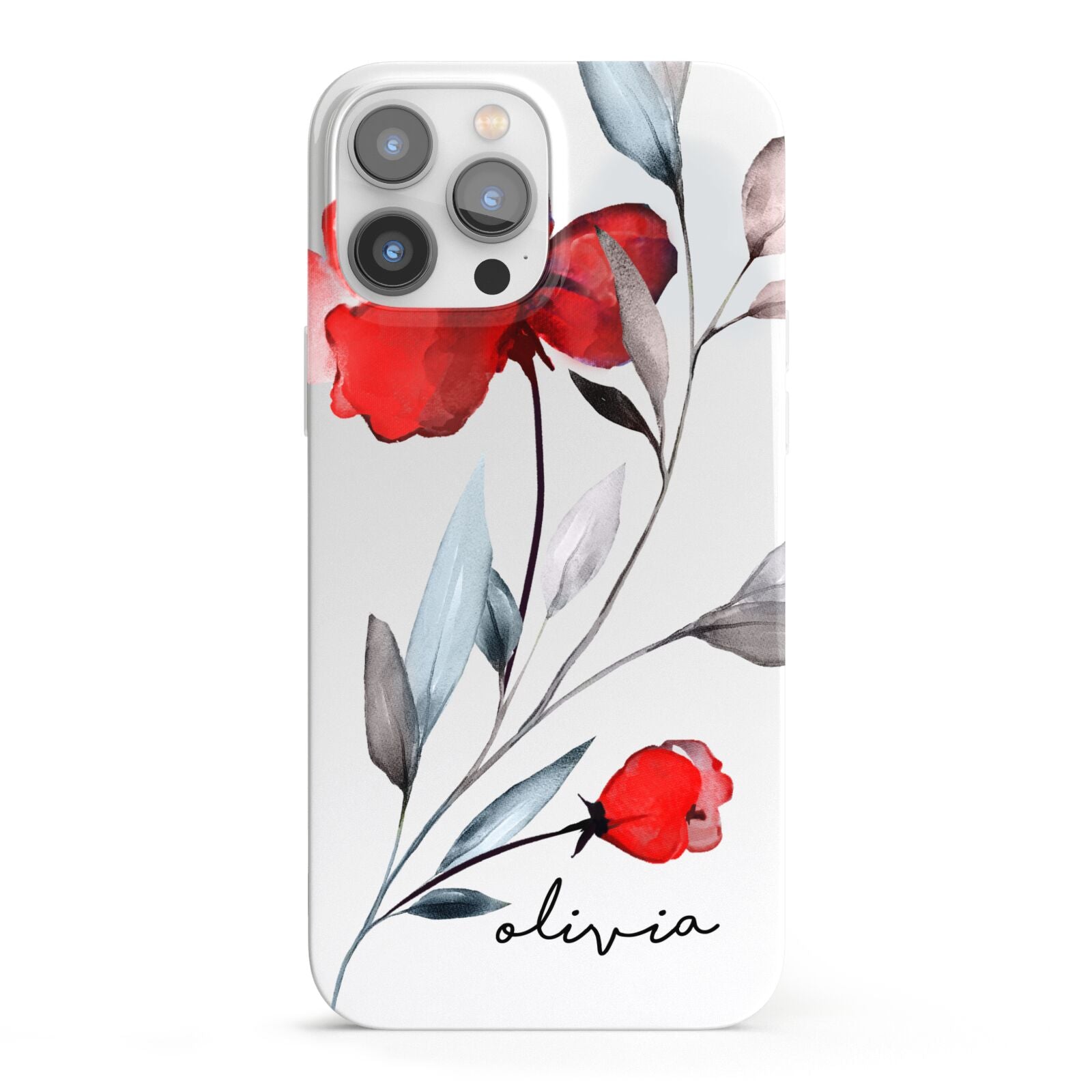 Personalised Red Roses Floral Name iPhone 13 Pro Max Full Wrap 3D Snap Case
