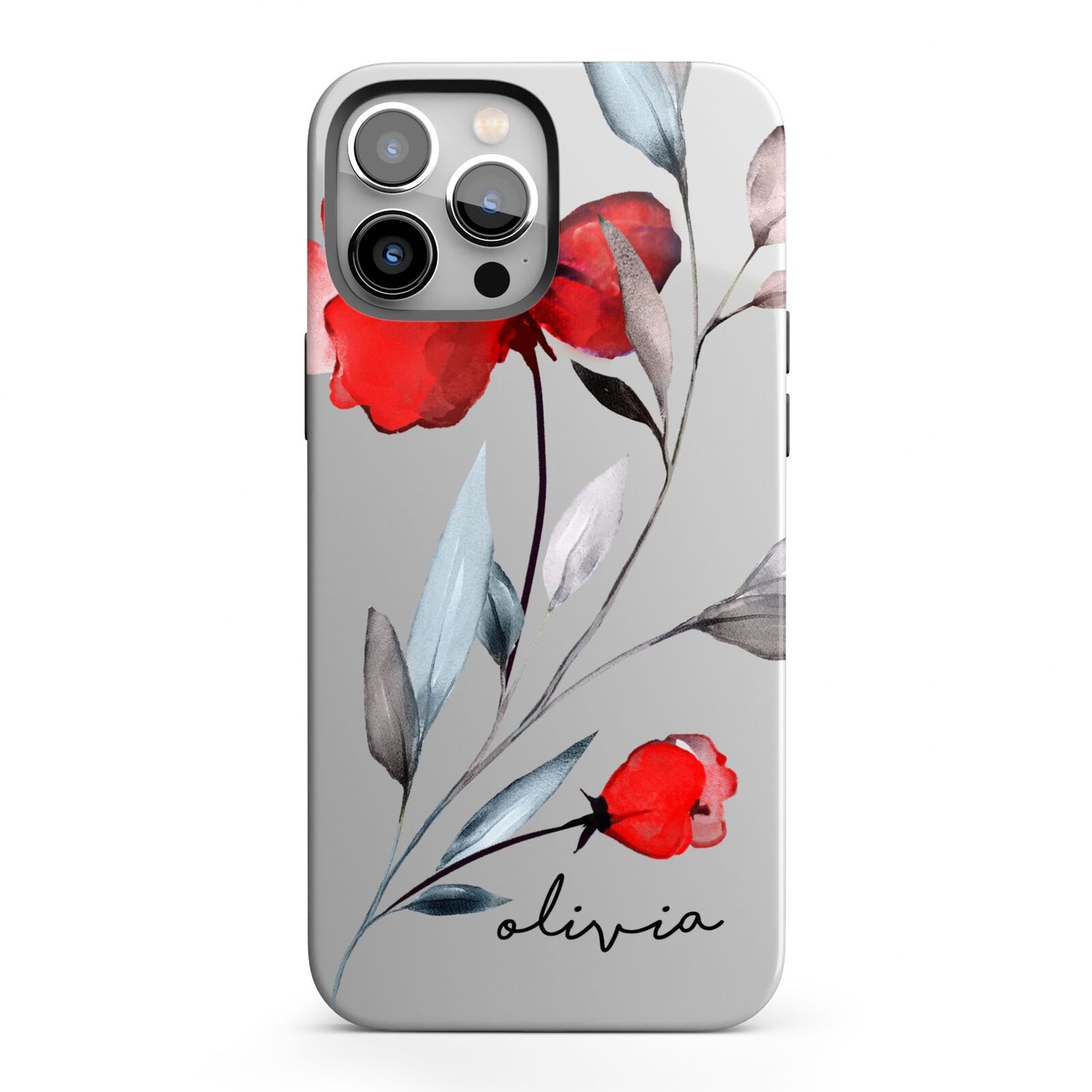 Personalised Red Roses Floral Name iPhone 13 Pro Max Full Wrap 3D Tough Case