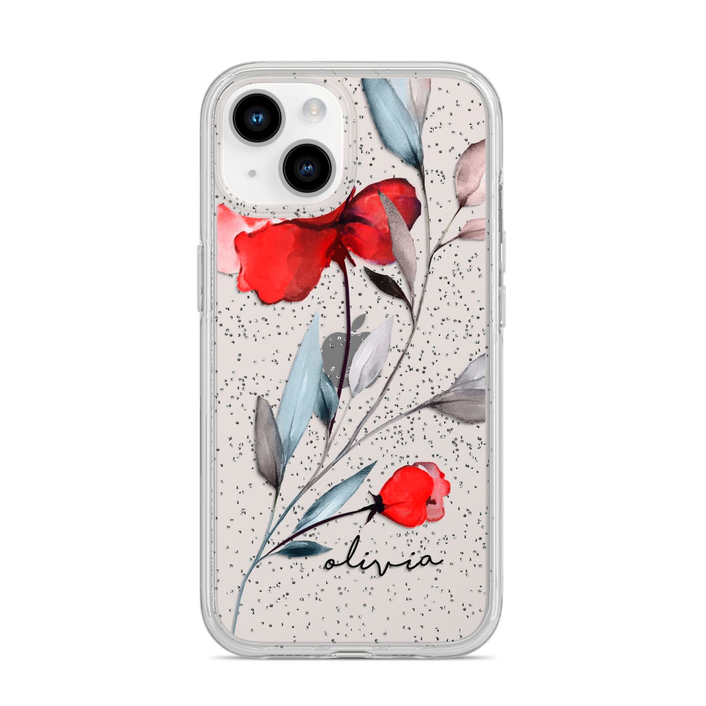 Personalised Red Roses Floral Name iPhone 14 Glitter Tough Case Starlight