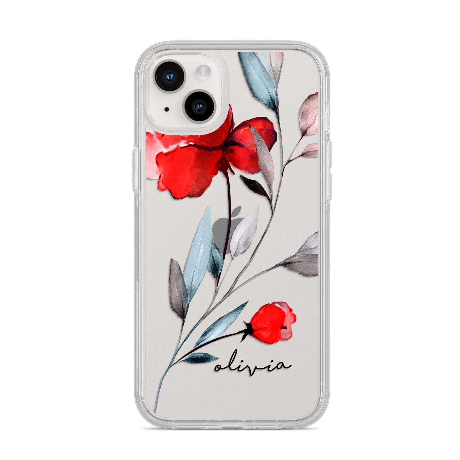 Personalised Red Roses Floral Name iPhone 14 Plus Clear Tough Case Starlight