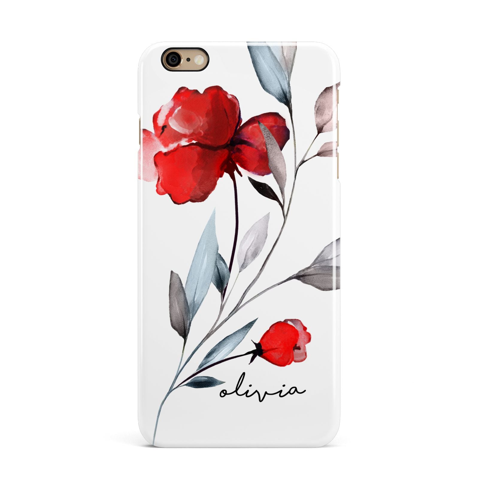 Personalised Red Roses Floral Name iPhone 6 Plus 3D Snap Case on Gold Phone