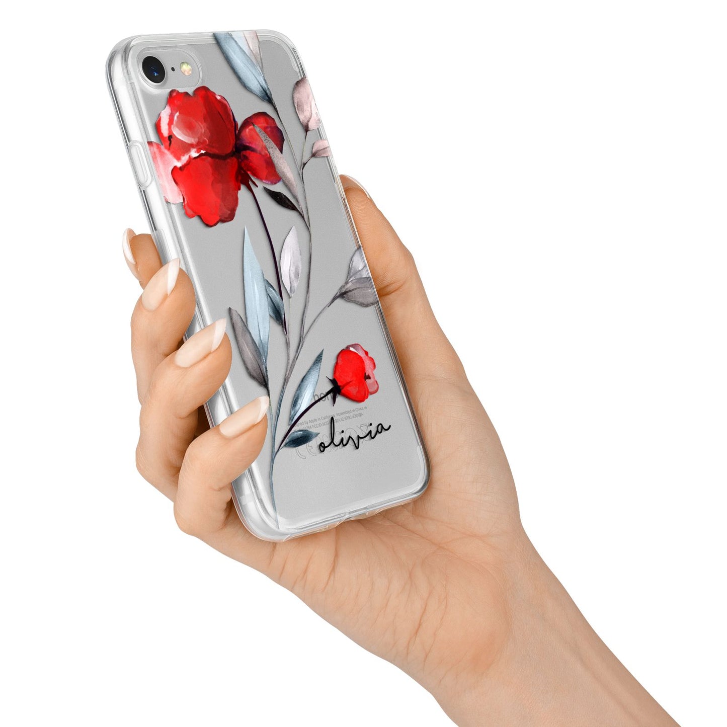 Personalised Red Roses Floral Name iPhone 7 Bumper Case on Silver iPhone Alternative Image