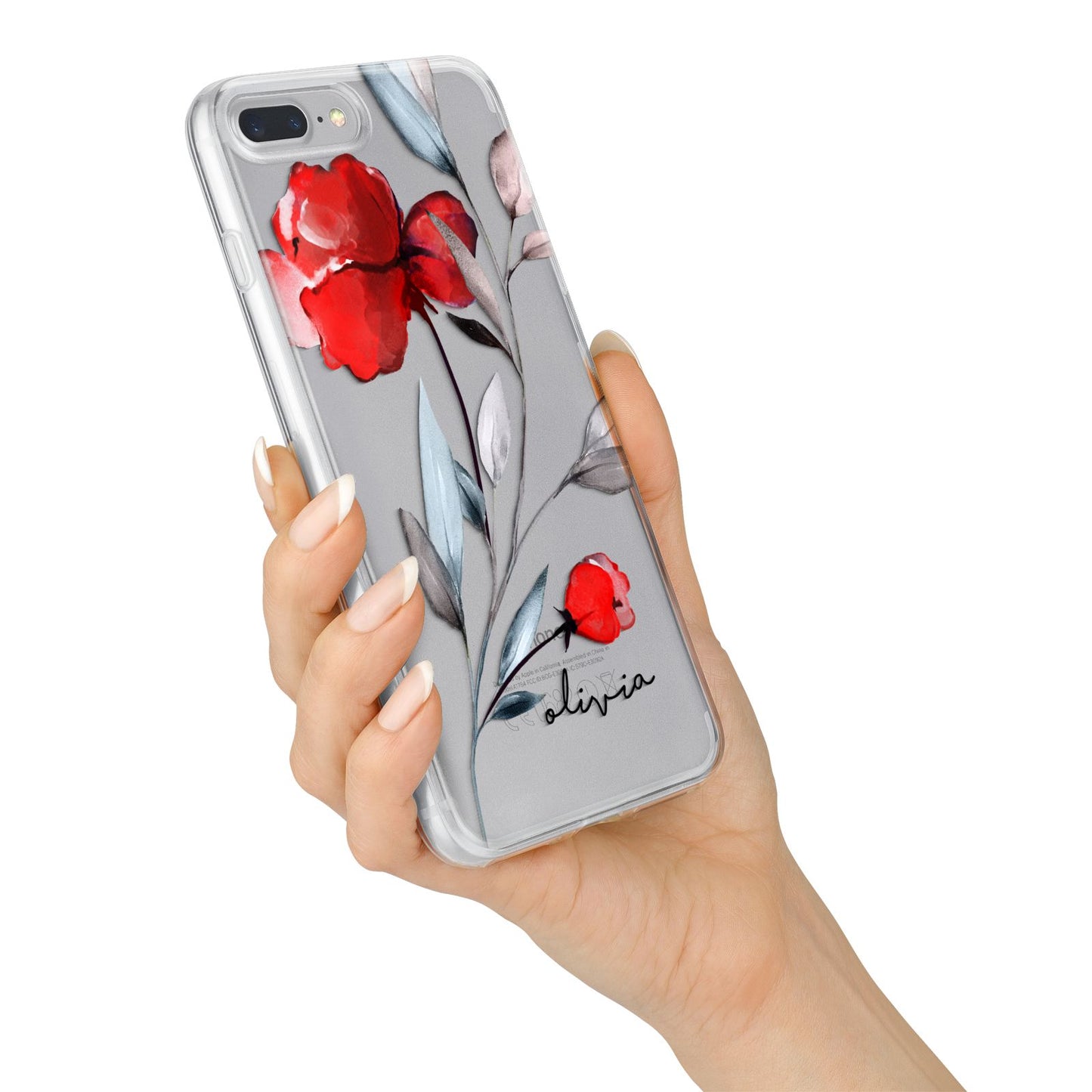 Personalised Red Roses Floral Name iPhone 7 Plus Bumper Case on Silver iPhone Alternative Image