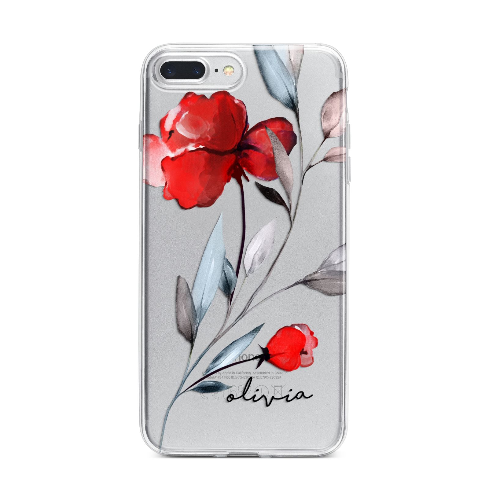 Personalised Red Roses Floral Name iPhone 7 Plus Bumper Case on Silver iPhone