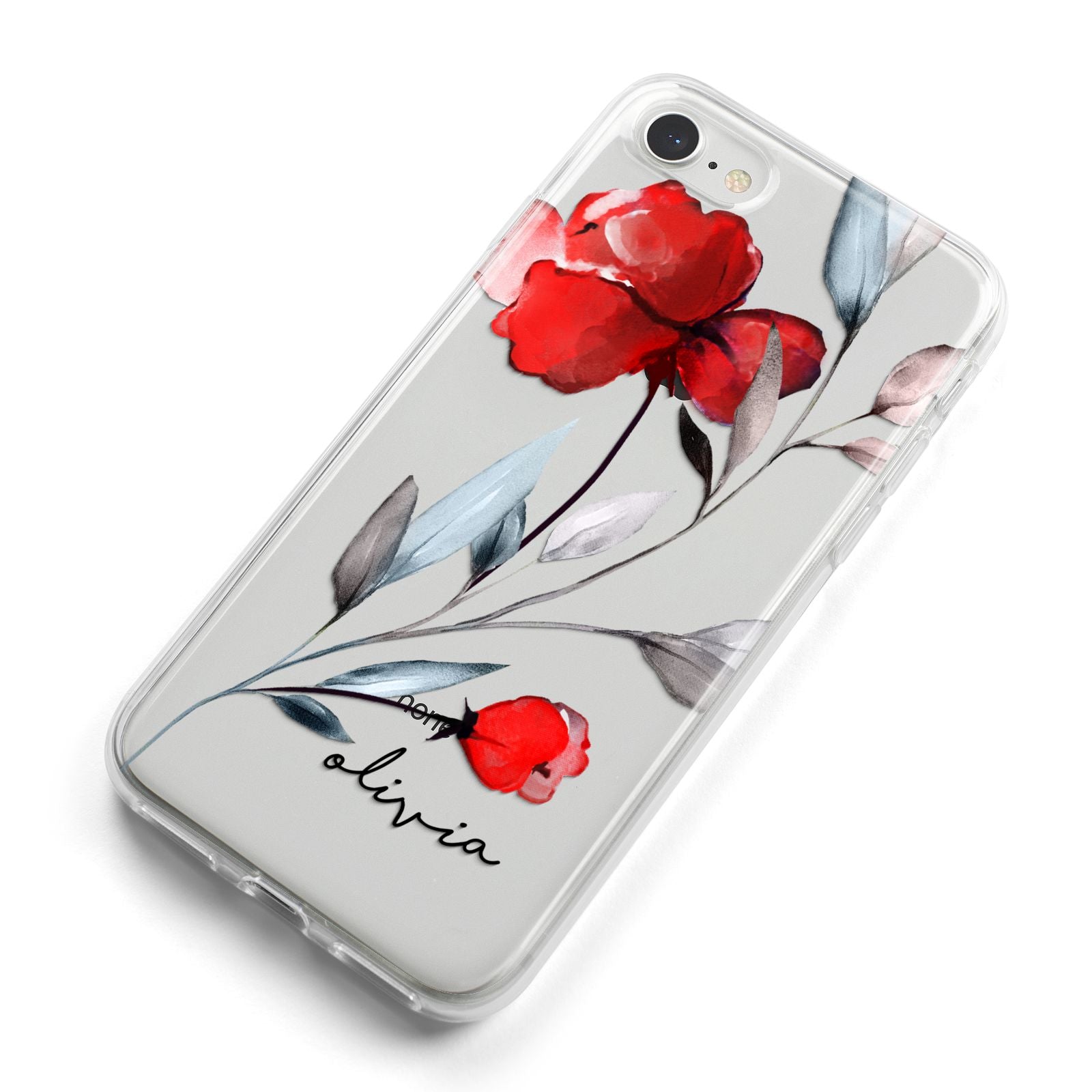 Personalised Red Roses Floral Name iPhone 8 Bumper Case on Silver iPhone Alternative Image