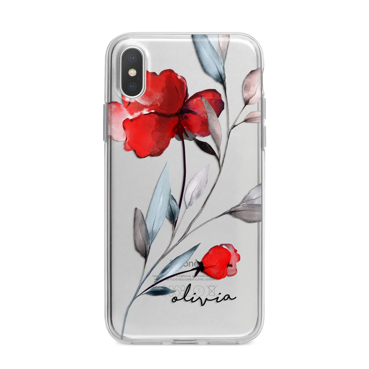 Personalised Red Roses Floral Name iPhone X Bumper Case on Silver iPhone Alternative Image 1