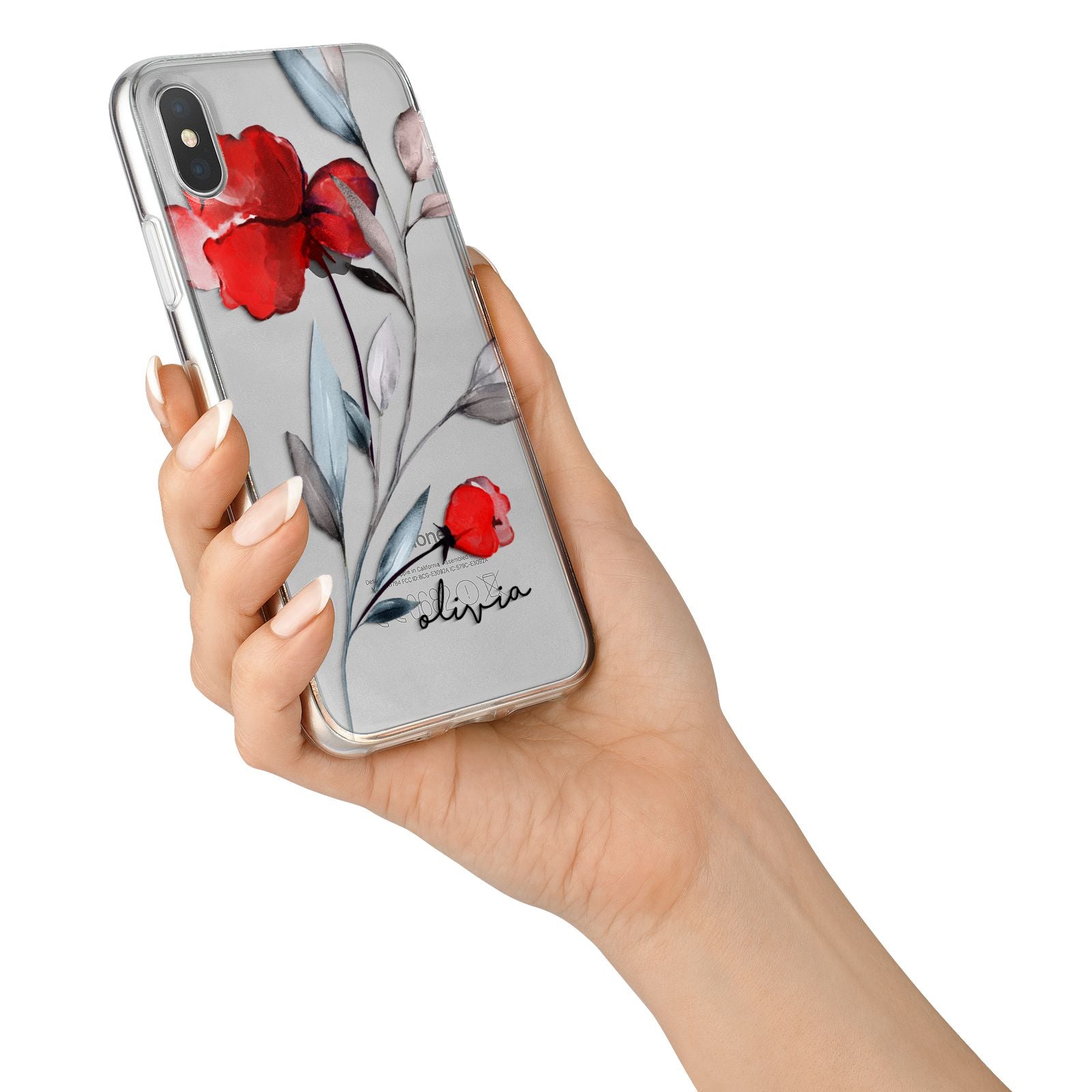Personalised Red Roses Floral Name iPhone X Bumper Case on Silver iPhone Alternative Image 2