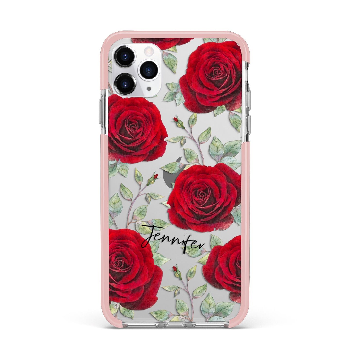 Personalised Red Roses iPhone 11 Pro Max Impact Pink Edge Case