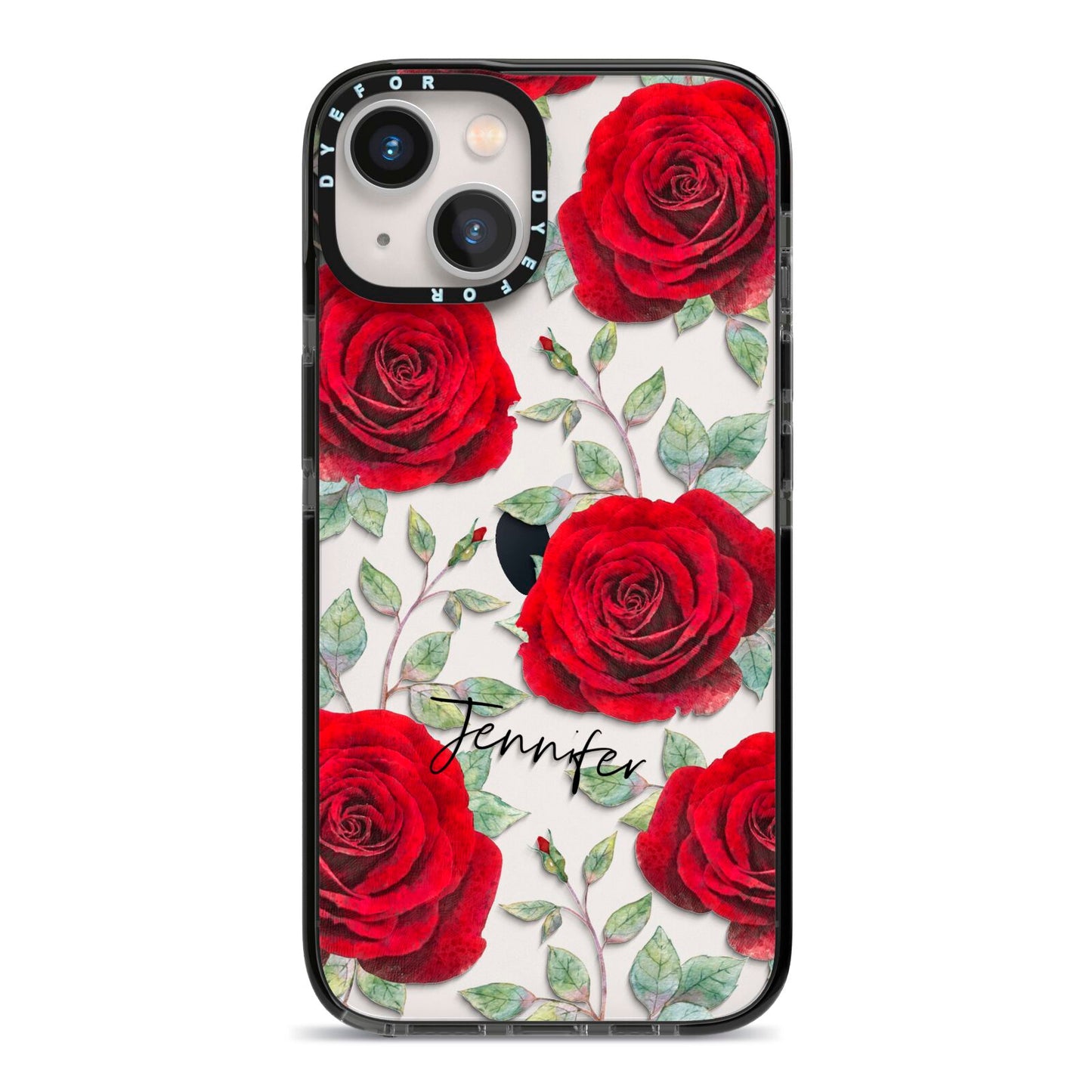 Personalised Red Roses iPhone 13 Black Impact Case on Silver phone
