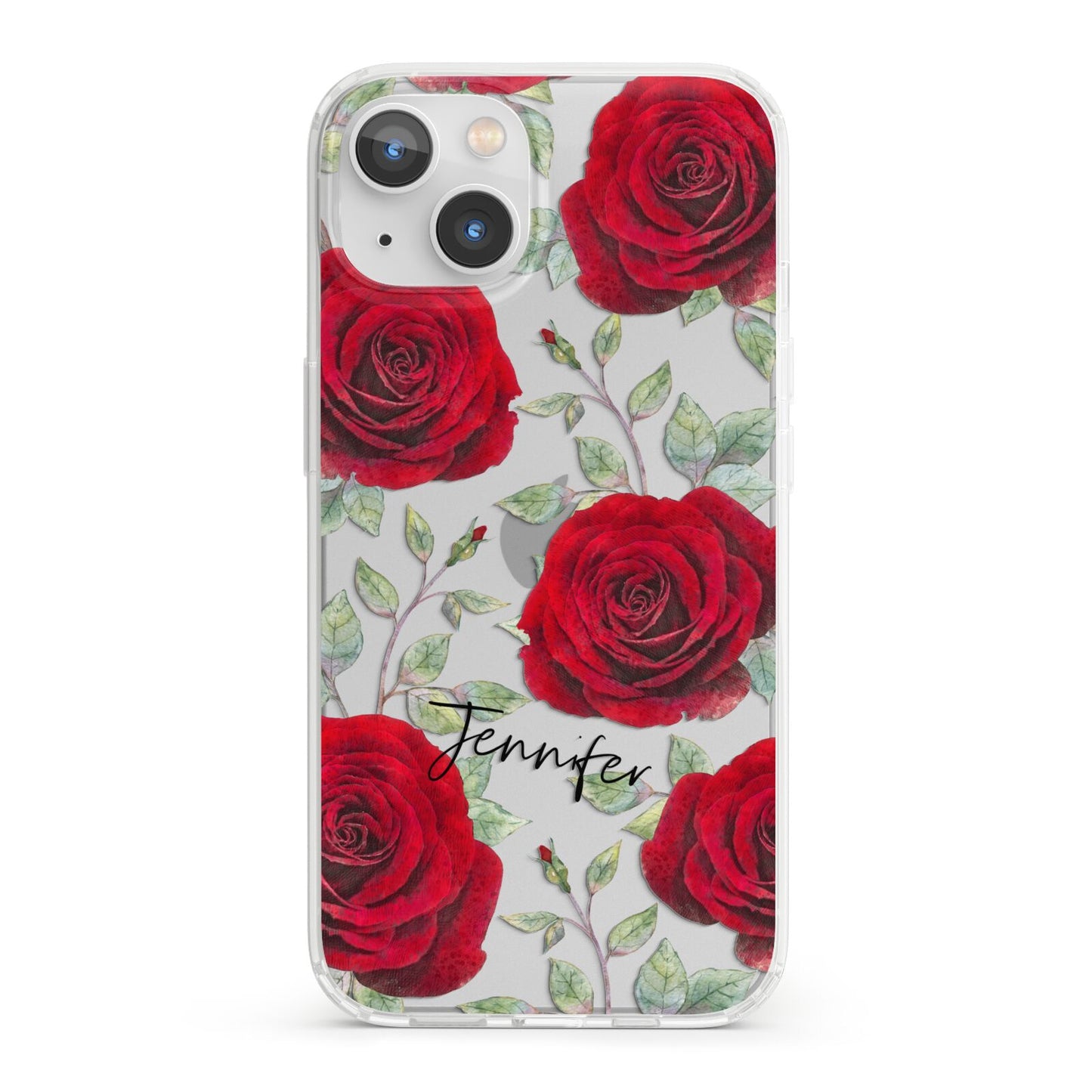 Personalised Red Roses iPhone 13 Clear Bumper Case