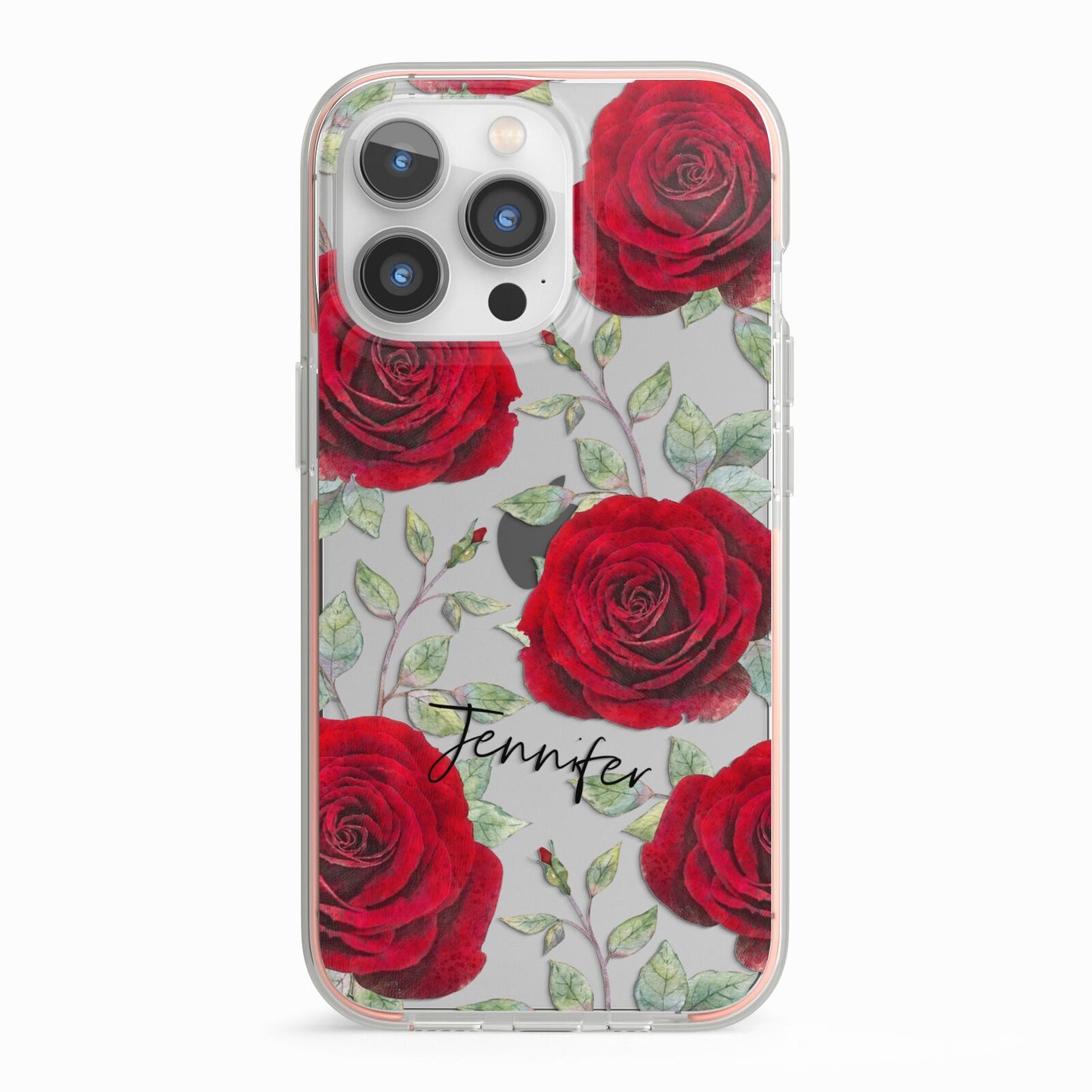 Personalised Red Roses iPhone 13 Pro TPU Impact Case with Pink Edges