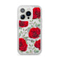 Personalised Red Roses iPhone 14 Pro Clear Tough Case Silver
