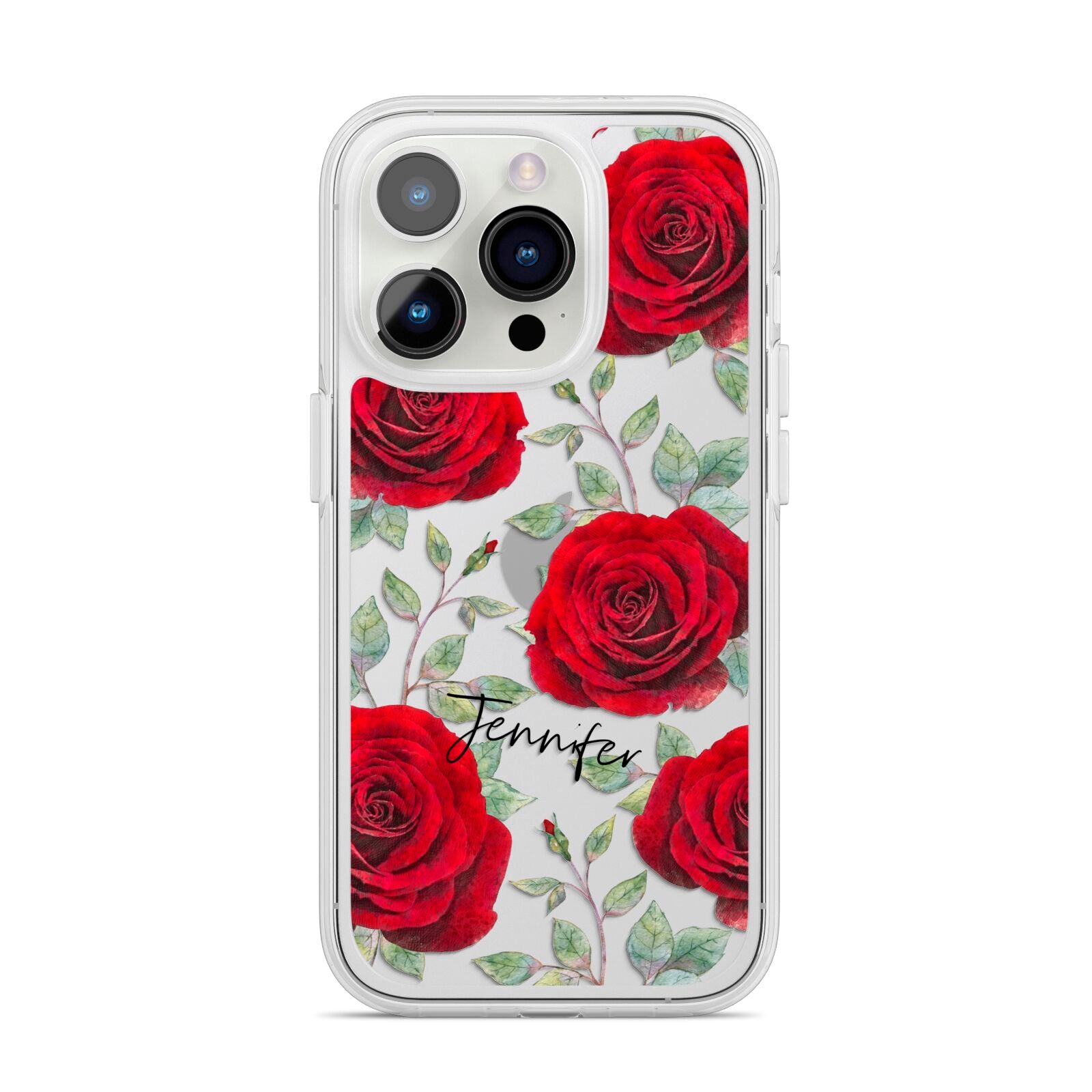 Personalised Red Roses iPhone 14 Pro Clear Tough Case Silver