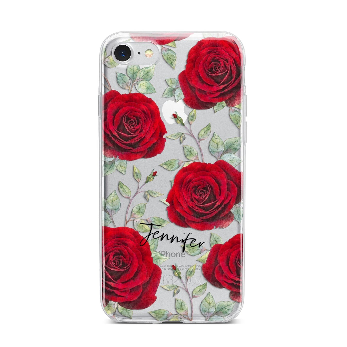 Personalised Red Roses iPhone 7 Bumper Case on Silver iPhone
