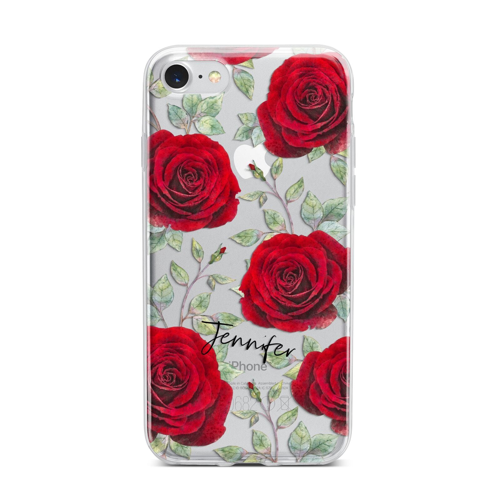Personalised Red Roses iPhone 7 Bumper Case on Silver iPhone