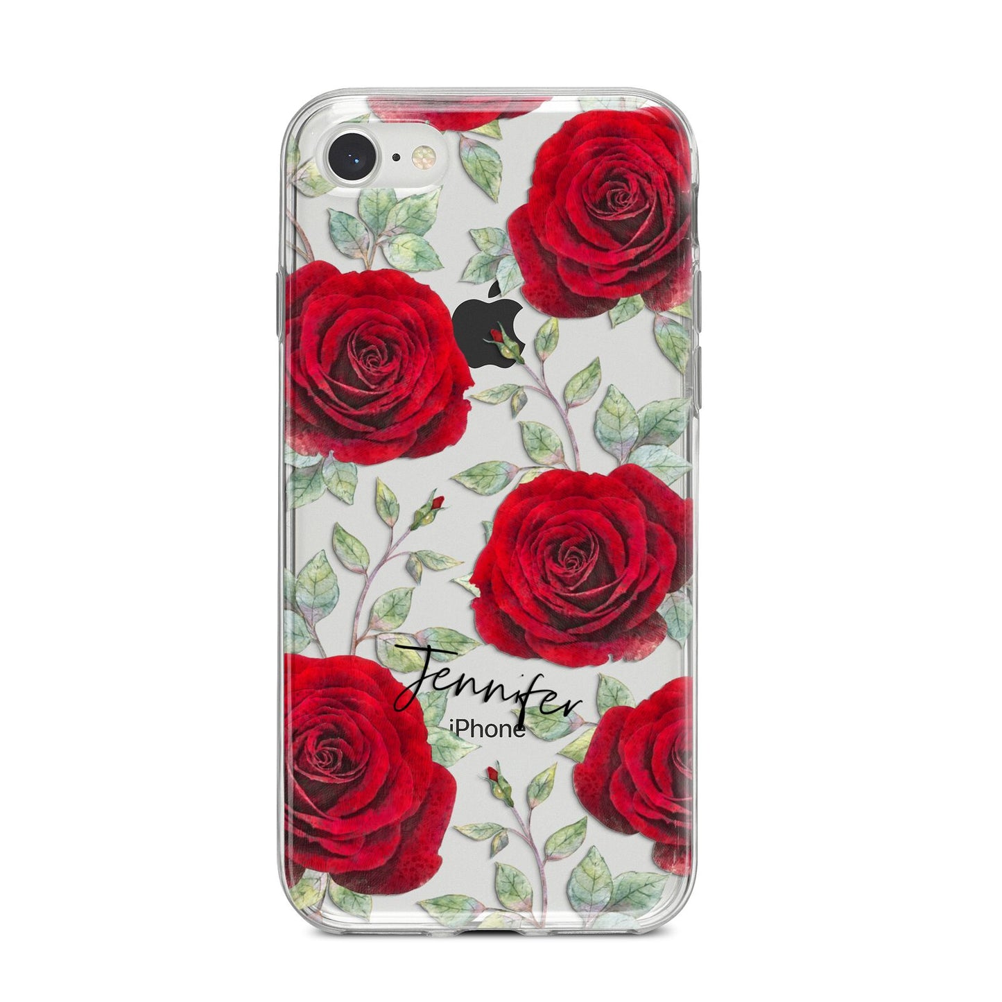 Personalised Red Roses iPhone 8 Bumper Case on Silver iPhone