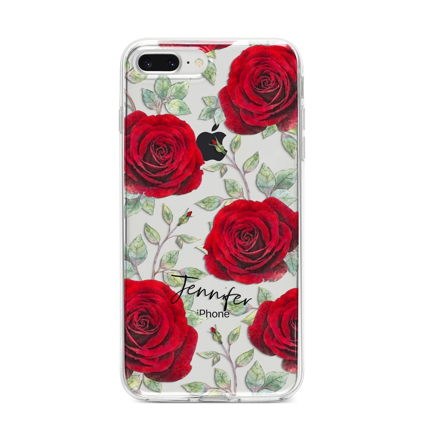 Personalised Red Roses iPhone 8 Plus Bumper Case on Silver iPhone