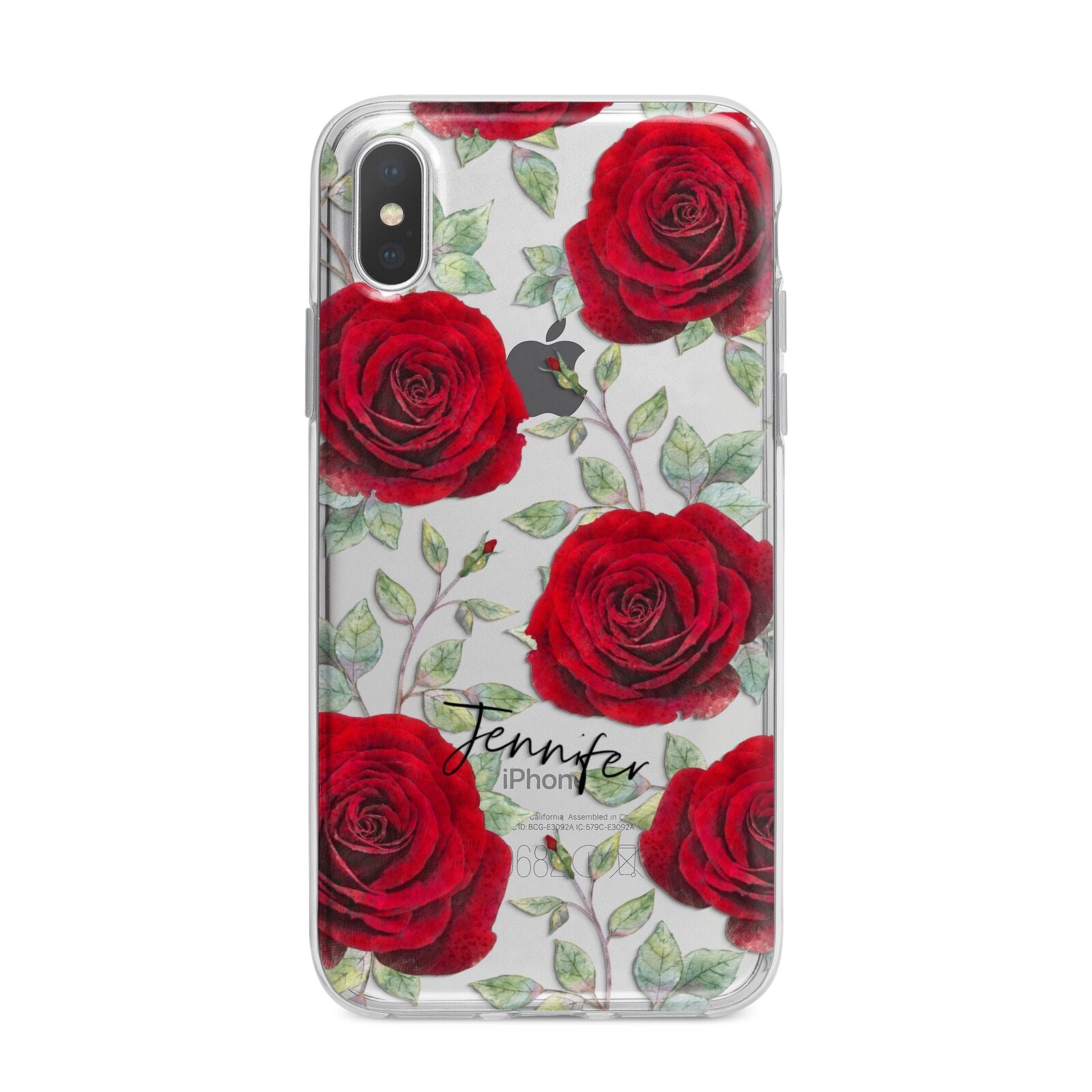 Personalised Red Roses iPhone X Bumper Case on Silver iPhone Alternative Image 1