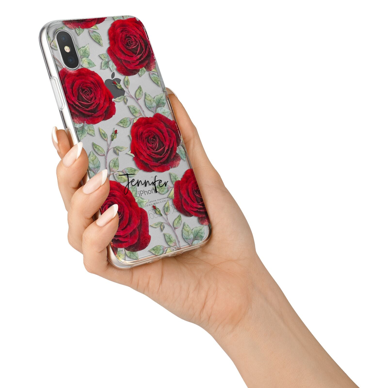 Personalised Red Roses iPhone X Bumper Case on Silver iPhone Alternative Image 2