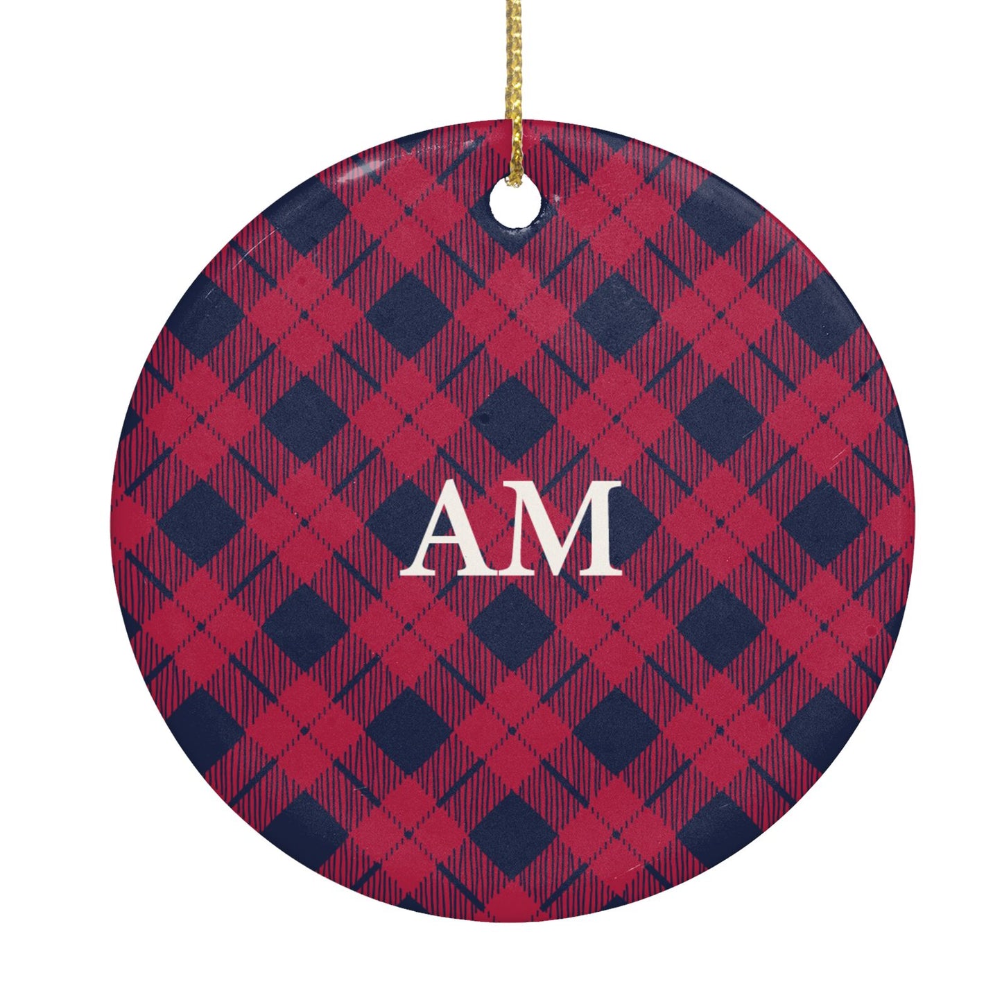 Personalised Red Tartan Circle Decoration Back Image