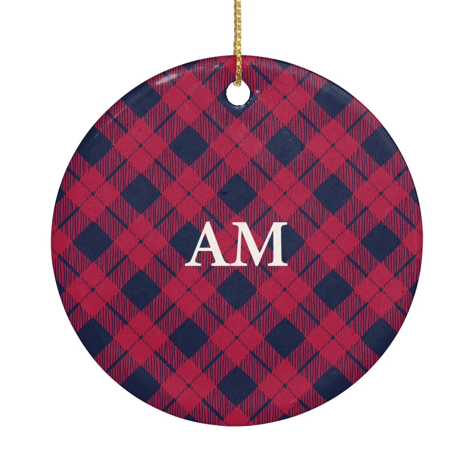 Personalised Red Tartan Circle Decoration Back Image