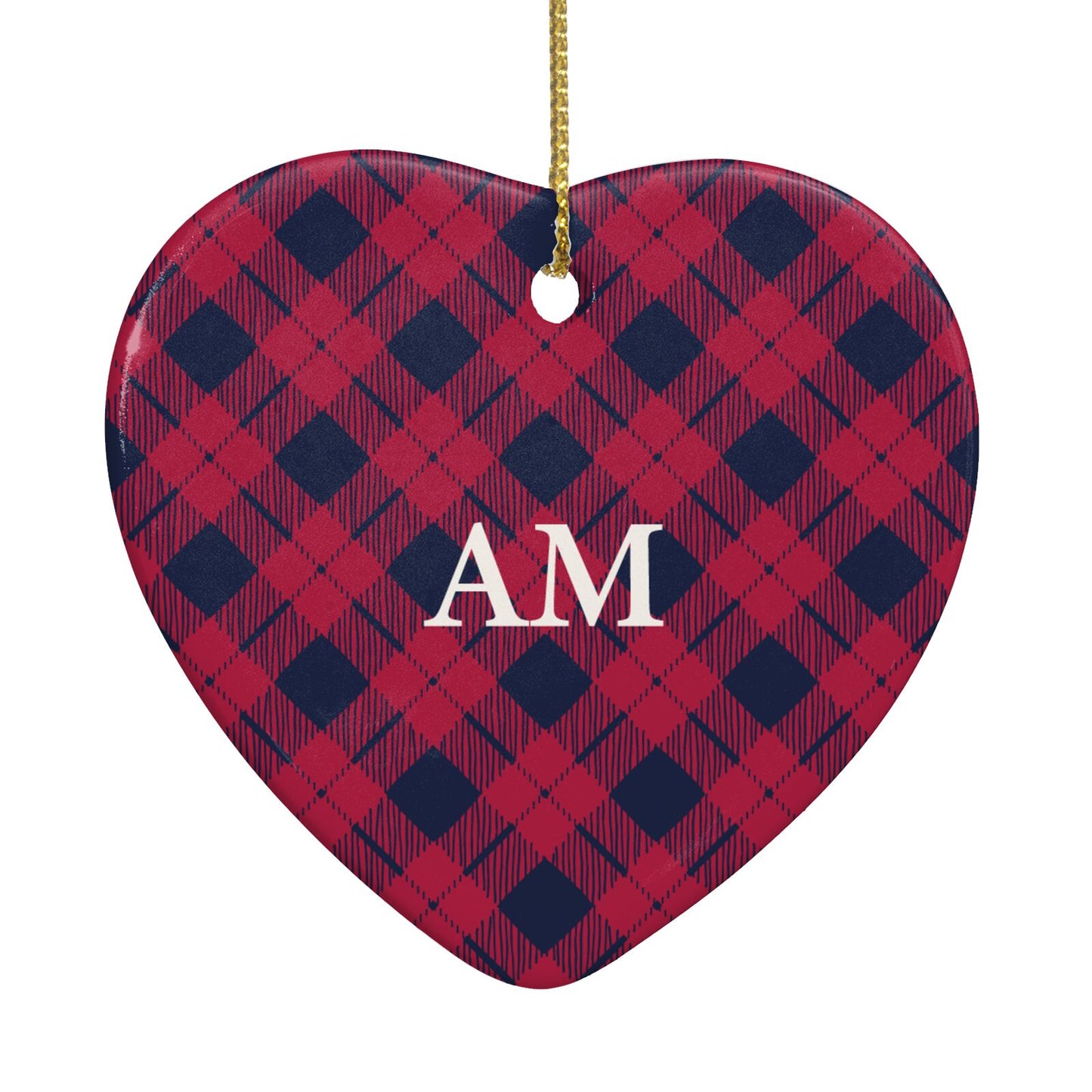 Personalised Red Tartan Heart Decoration Back Image