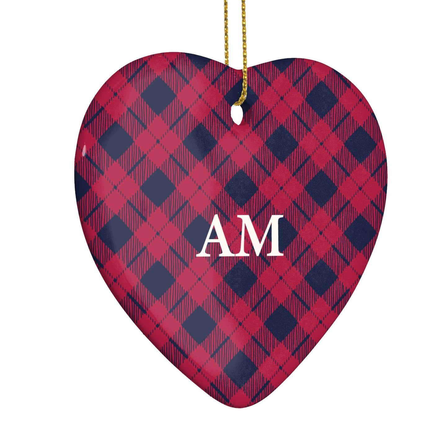 Personalised Red Tartan Heart Decoration Side Angle