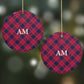 Personalised Red Tartan Round Decoration on Christmas Background