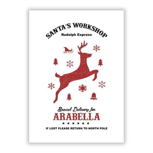 Personalised Reindeer A5 Flat Greetings Card