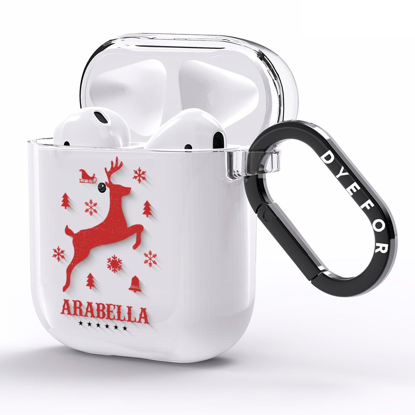 Personalised Reindeer AirPods Clear Case Side Image