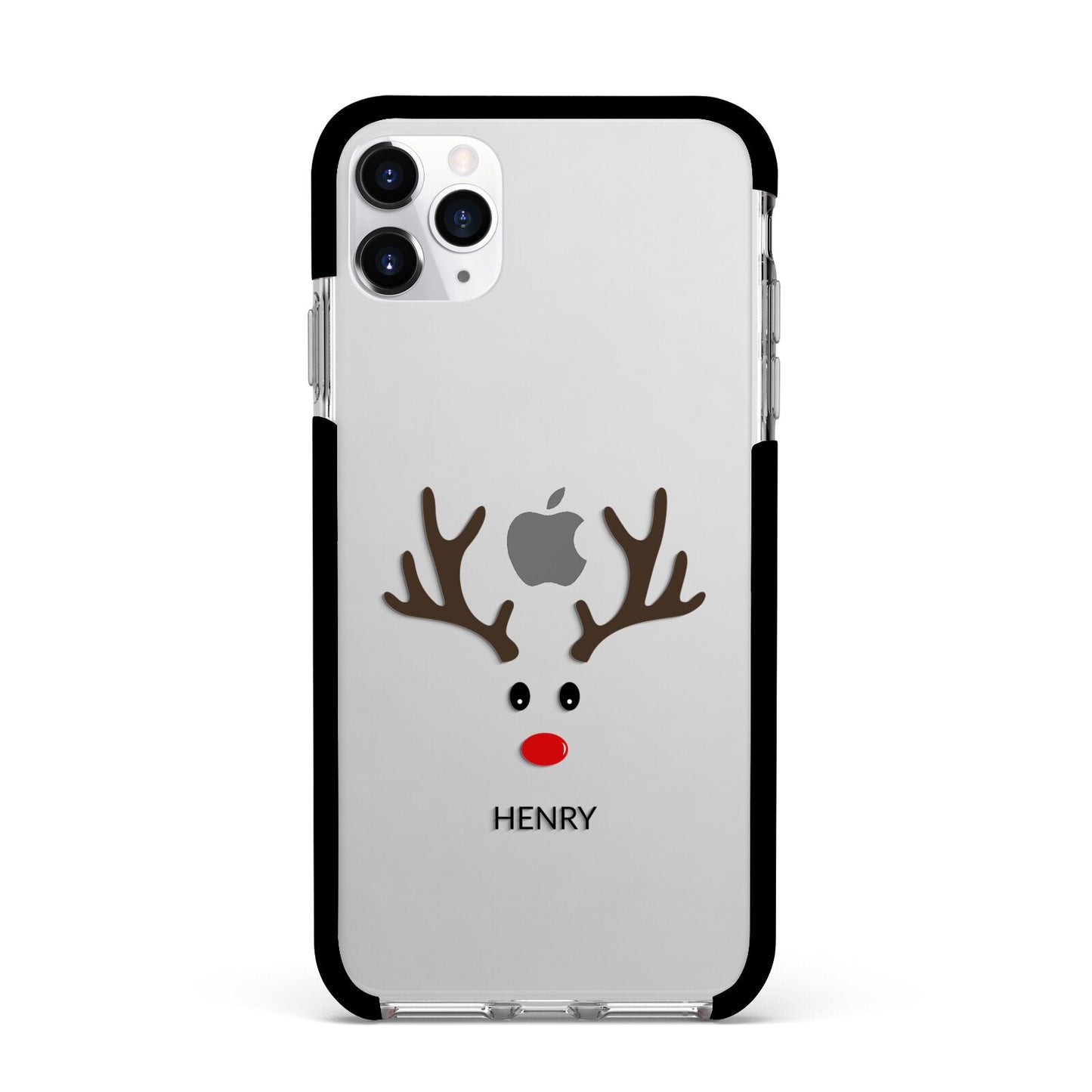 Personalised Reindeer Face Apple iPhone 11 Pro Max in Silver with Black Impact Case