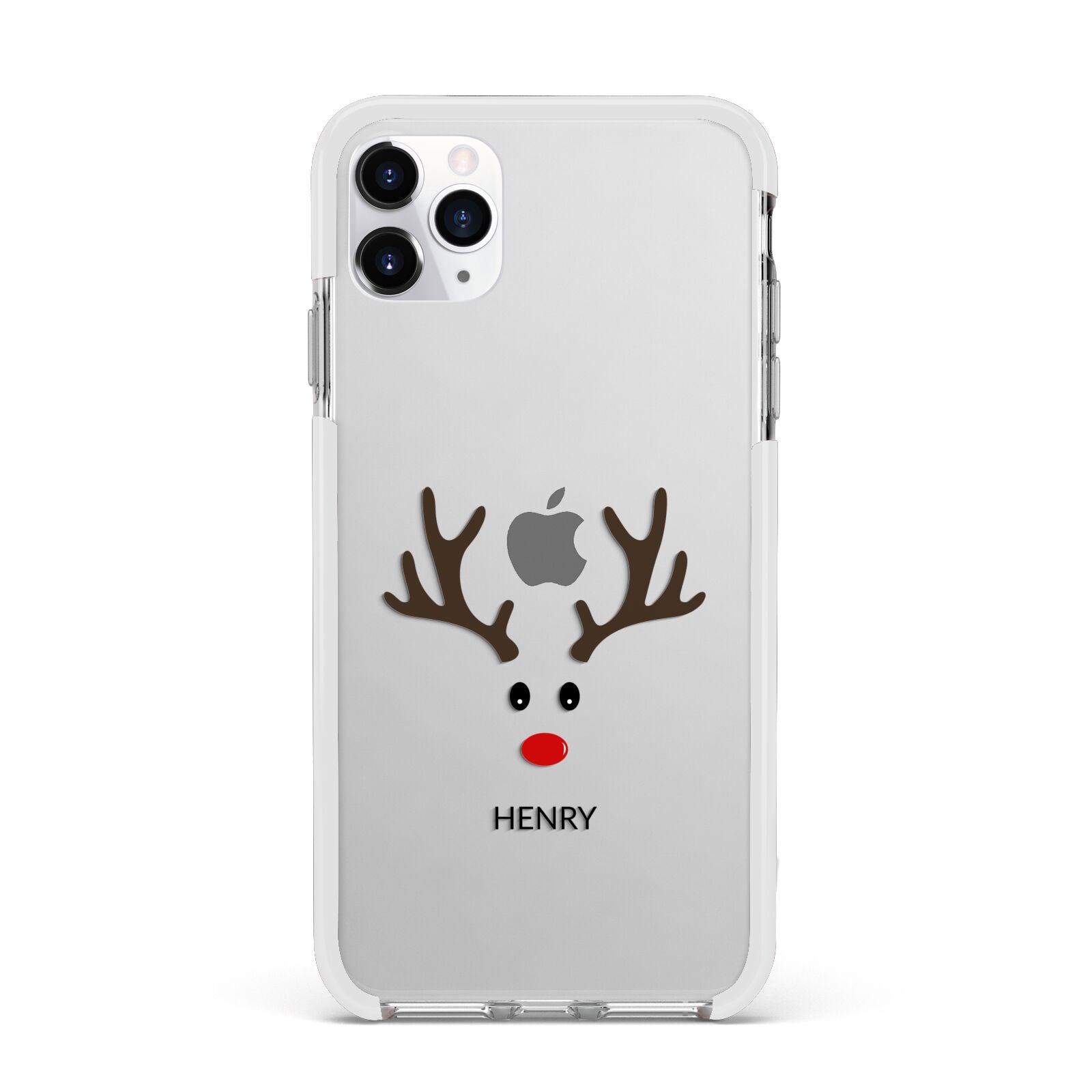Personalised Reindeer Face Apple iPhone 11 Pro Max in Silver with White Impact Case
