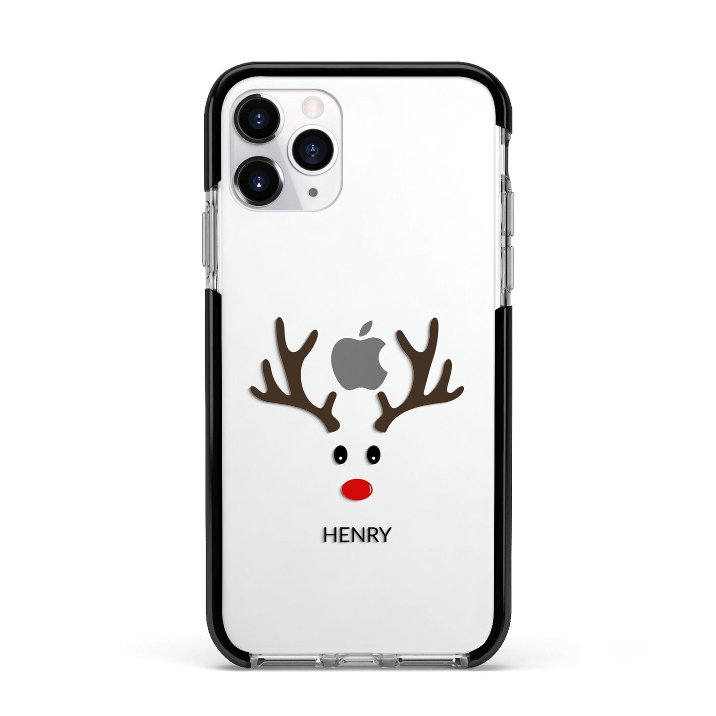 Personalised Reindeer Face Apple iPhone 11 Pro in Silver with Black Impact Case