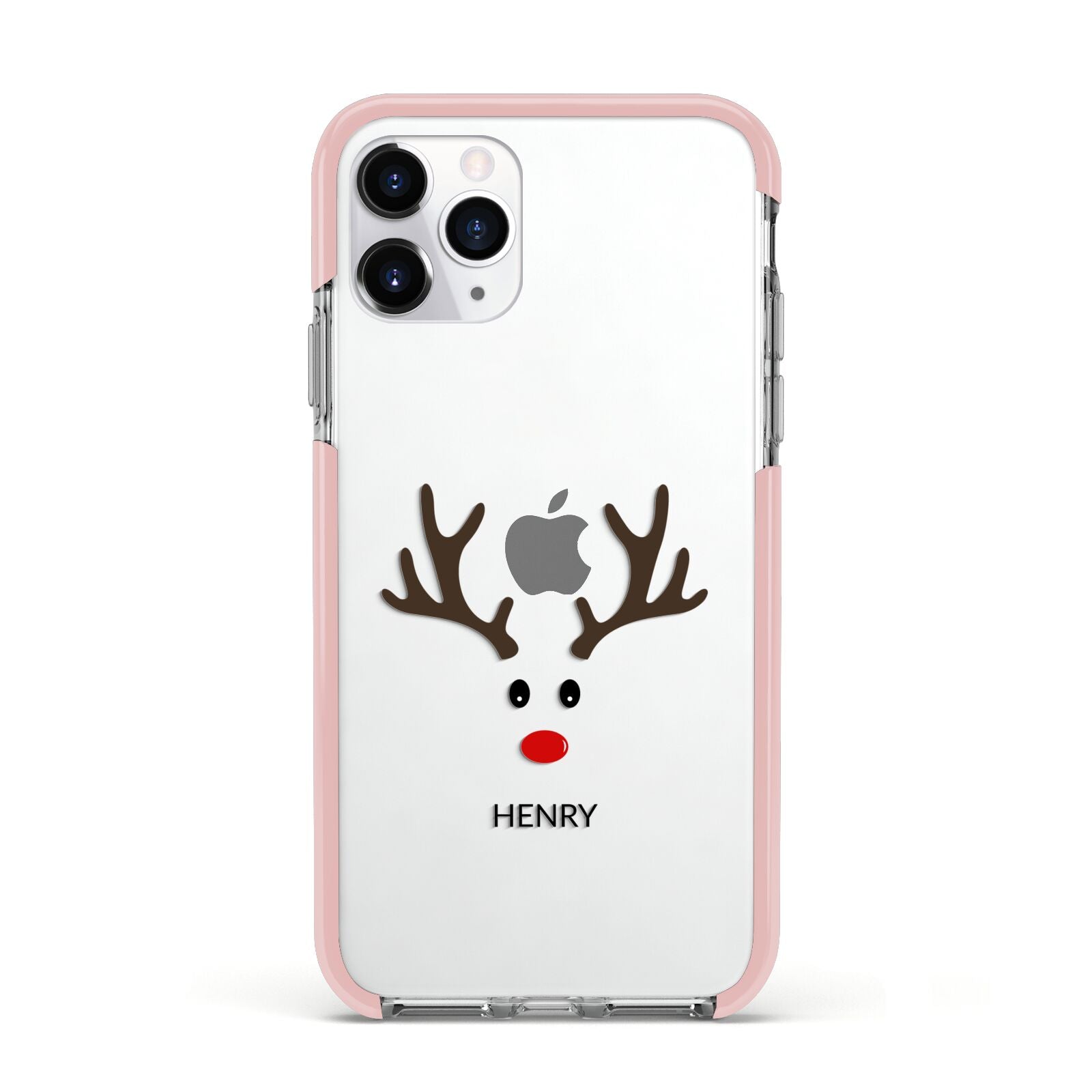 Personalised Reindeer Face Apple iPhone 11 Pro in Silver with Pink Impact Case